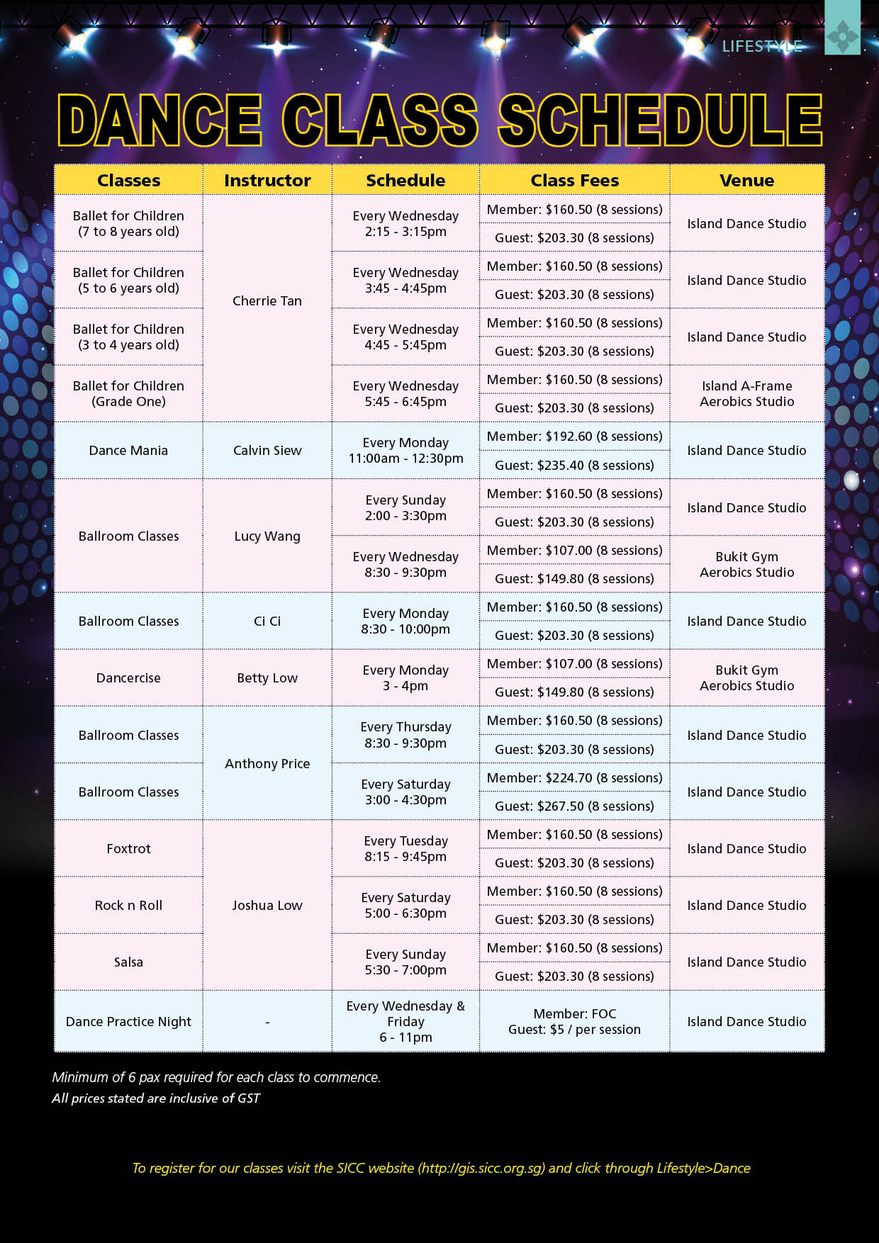 dance class schedule